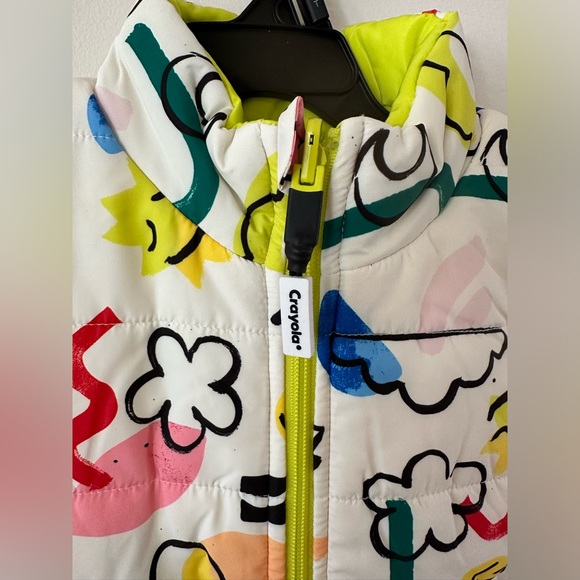 Crayola Toddler Girls White/Neon Yellow  Puffer Vest NWT Size 4T - Picture 4 of 4